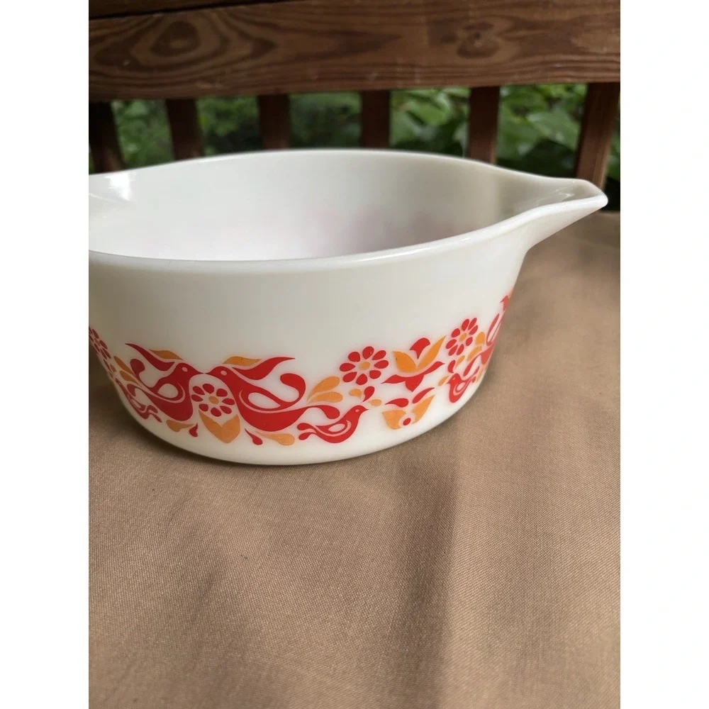 Vintage Pyrex Friendship Mixing Bowl 2.5 Qt Nesting Bowl White Orange Red Birds